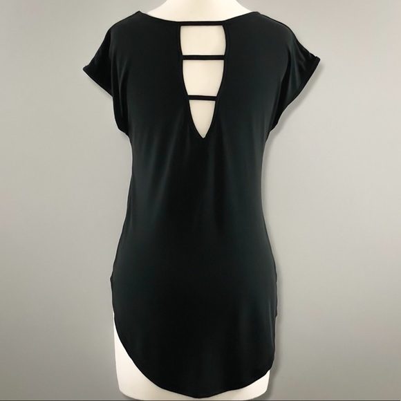 New Black Cap Sleeve Top with Cutout Back - Picture 3 of 3